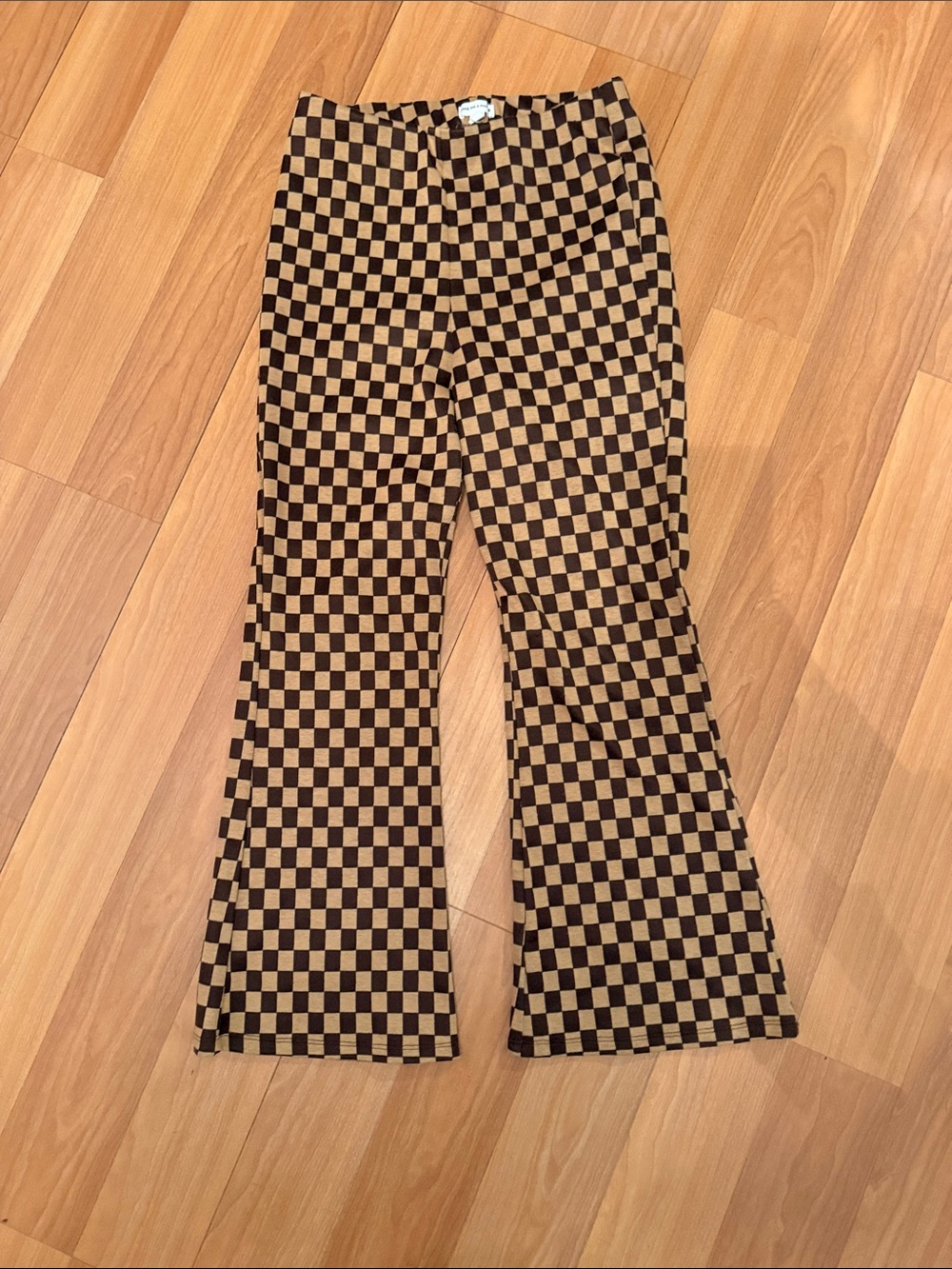 love on a hanger Brown and Black Checkerboard Flared Leggings